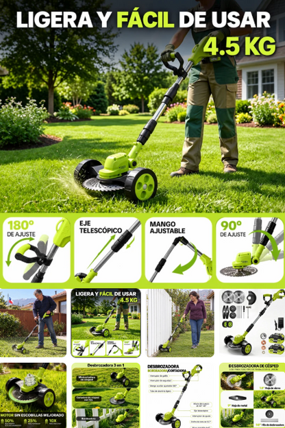 Podadora de pasto "Grass Pro" con 2 baterías + accesorios