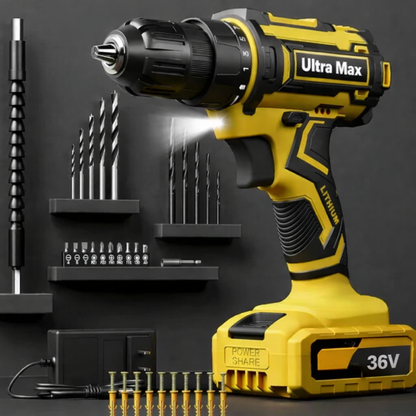 Taladro Ultra-max Multifuncional + Kit de trabajo profesional ( 2 baterías )