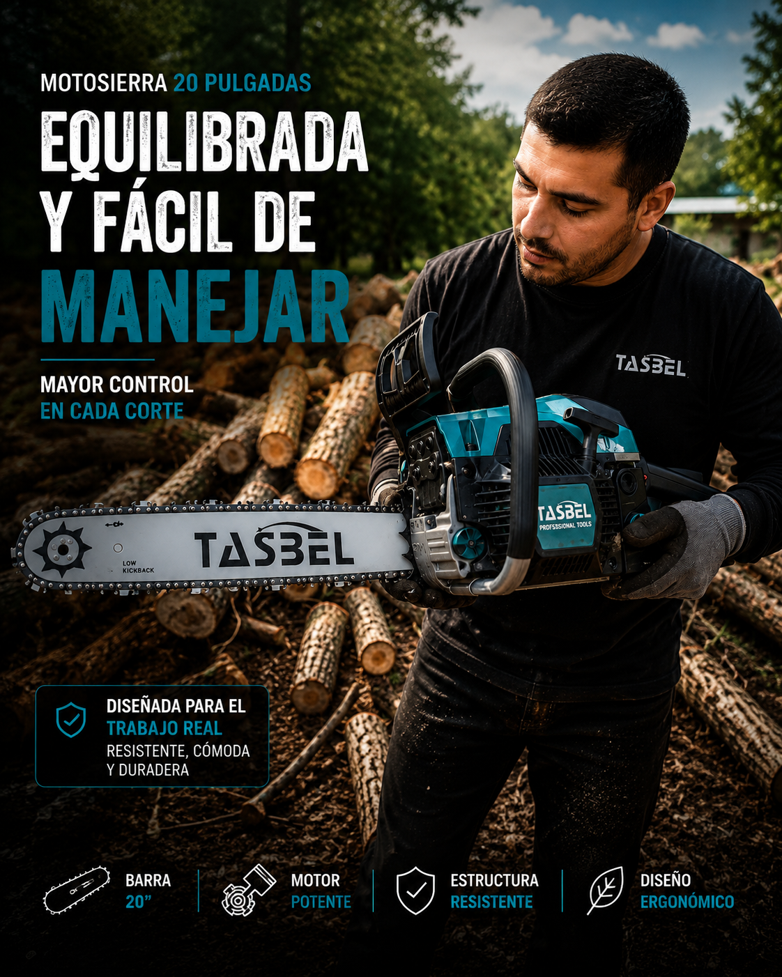 Motosierra multiuso Bencinera- Espada de acero 20 pulgadas