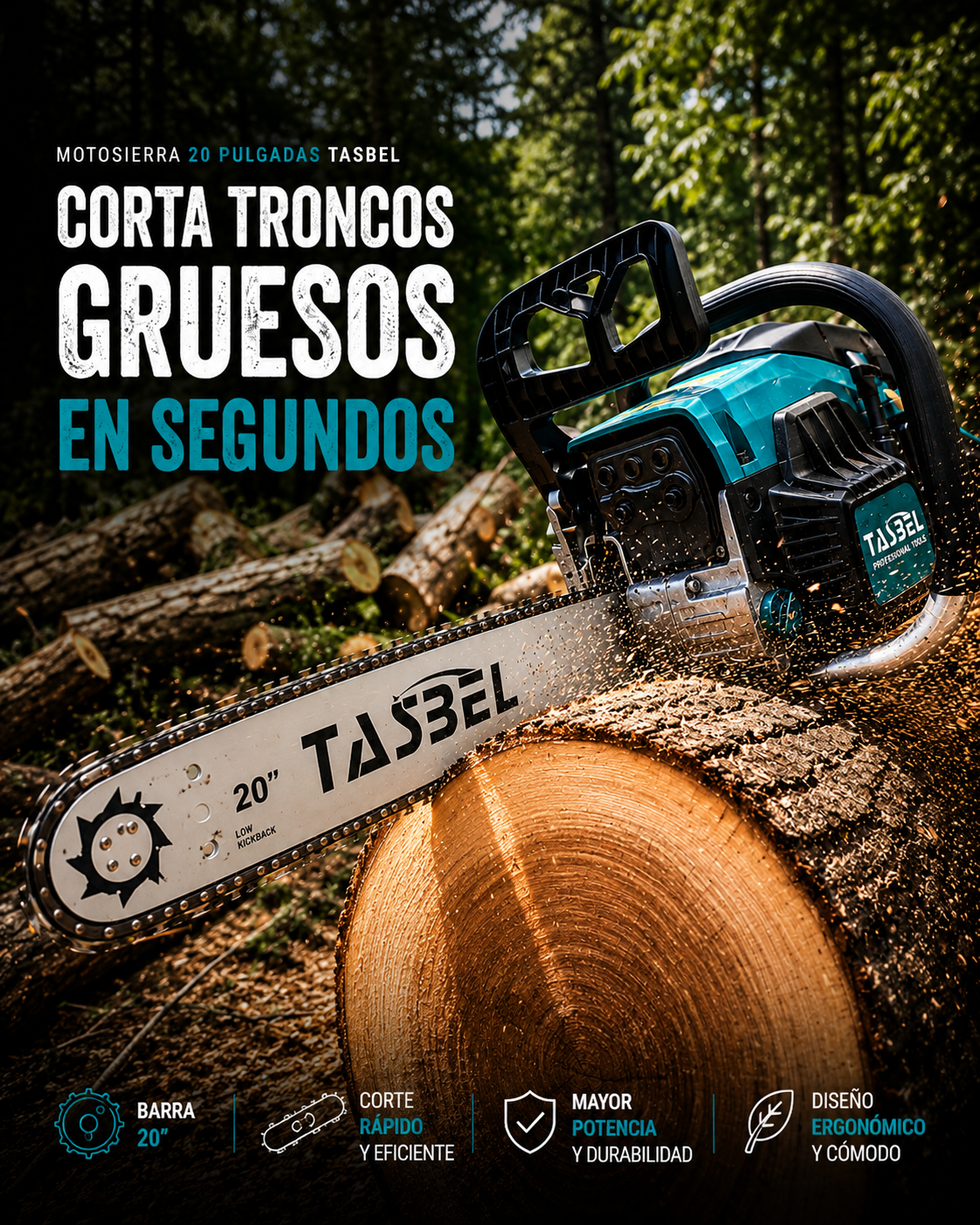 Motosierra multiuso Bencinera- Espada de acero 20 pulgadas